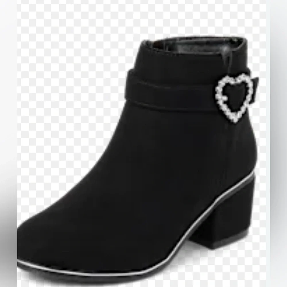 The Children's Place Black Ankle Boots with Heart Rhinestone Buckle